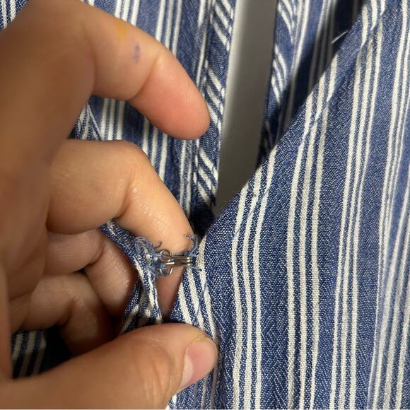 NWT American Eagle Blue & White Striped Faux Wrap V Neck Mini Dress Romper Large - Picture 4 of 7